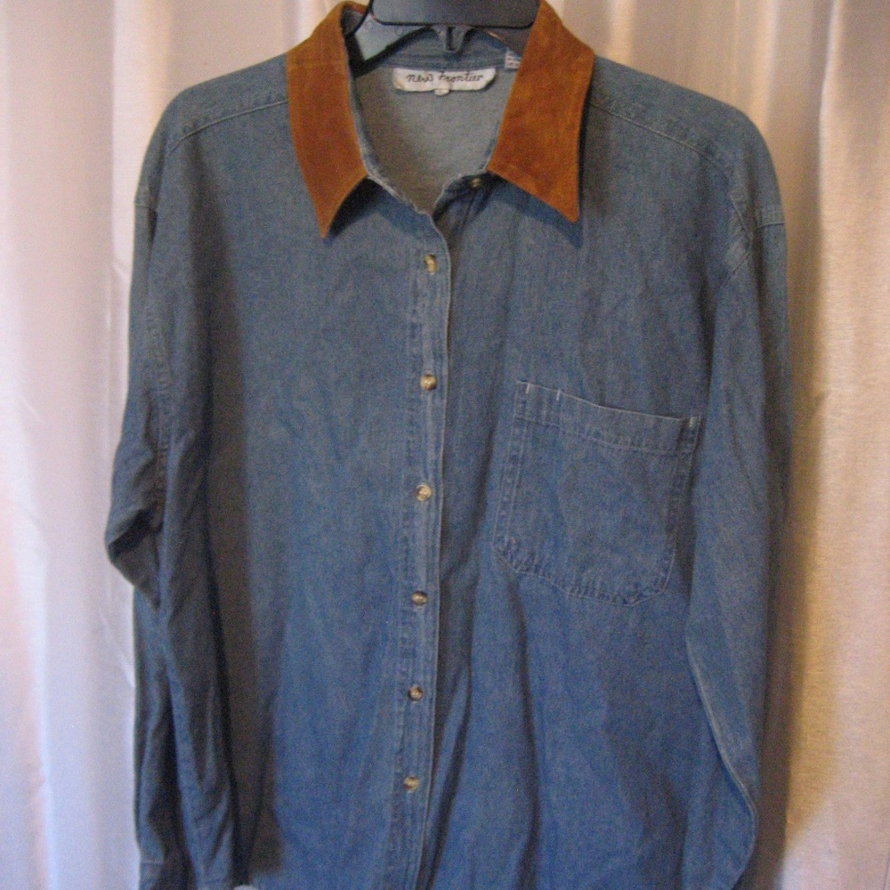 New Frontier Blue Denim Button Down Shirt Sz L NW